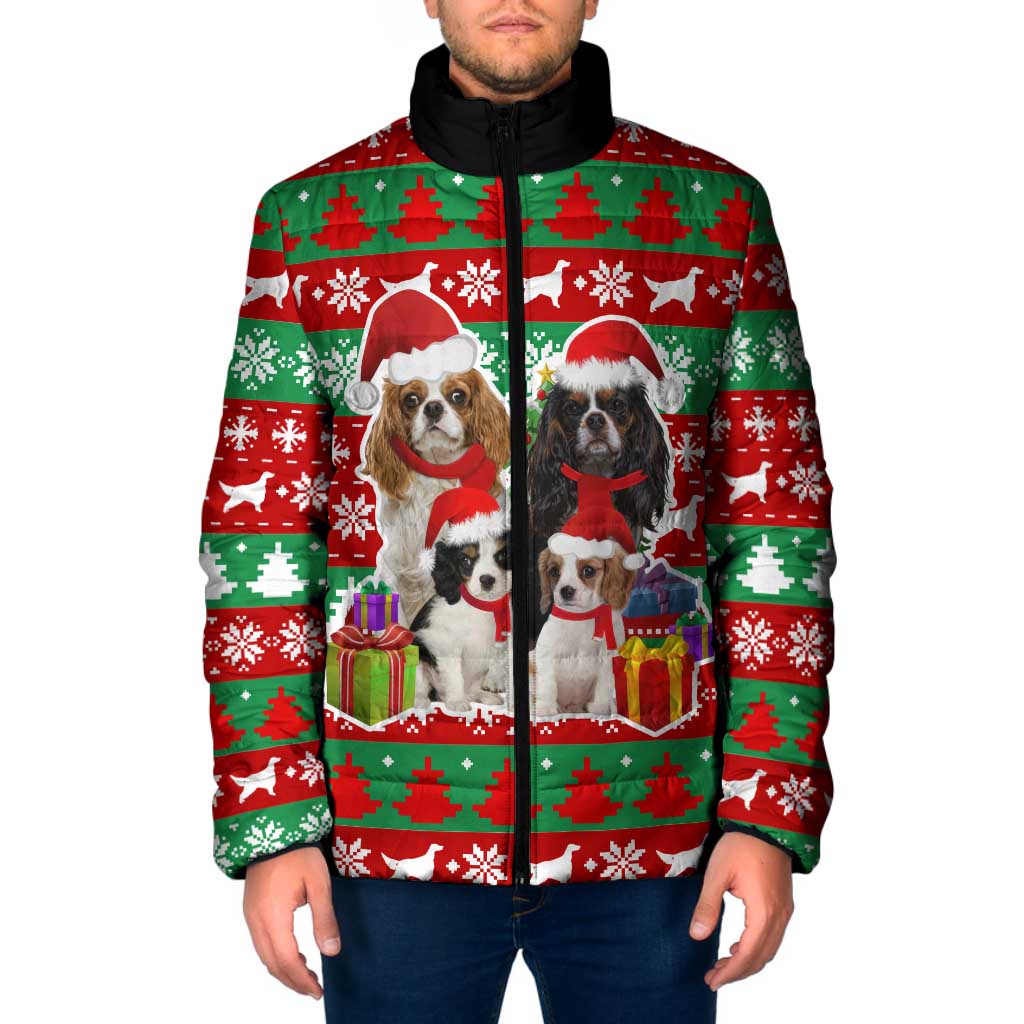 Christmas Dogs Padded Jacket with Santa Hats and Red Green Holiday Pattern - Wonder Print Shop