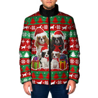 Christmas Dogs Padded Jacket with Santa Hats and Red Green Holiday Pattern - Wonder Print Shop