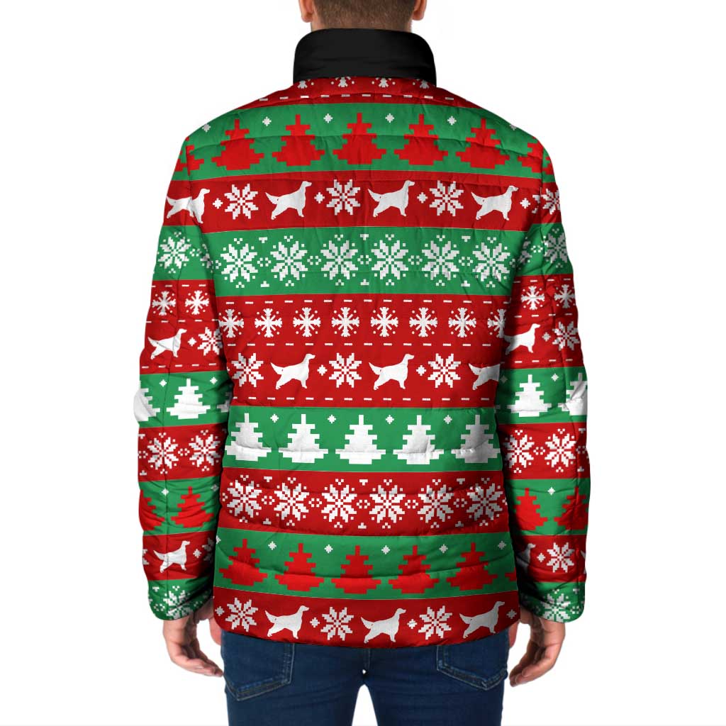 Christmas Dogs Padded Jacket with Santa Hats and Red Green Holiday Pattern - Wonder Print Shop