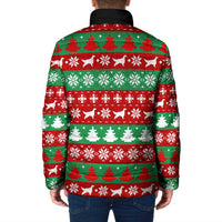 Christmas Dogs Padded Jacket with Santa Hats and Red Green Holiday Pattern - Wonder Print Shop