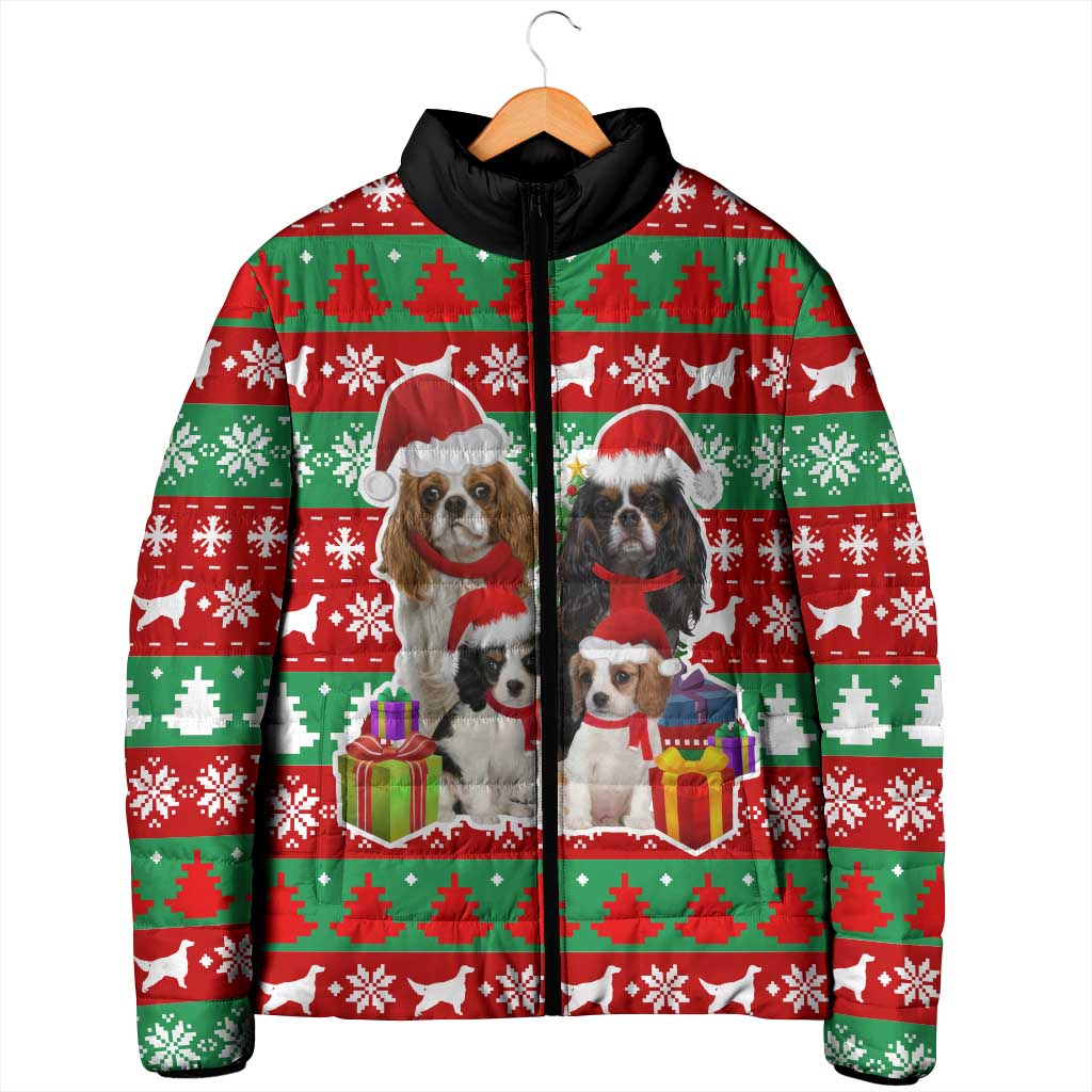 Christmas Dogs Padded Jacket with Santa Hats and Red Green Holiday Pattern - Wonder Print Shop