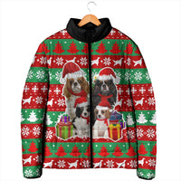 Christmas Dogs Padded Jacket with Santa Hats and Red Green Holiday Pattern - Wonder Print Shop