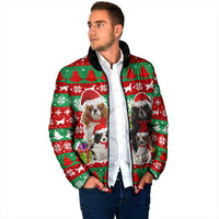 Christmas Dogs Padded Jacket with Santa Hats and Red Green Holiday Pattern - Wonder Print Shop