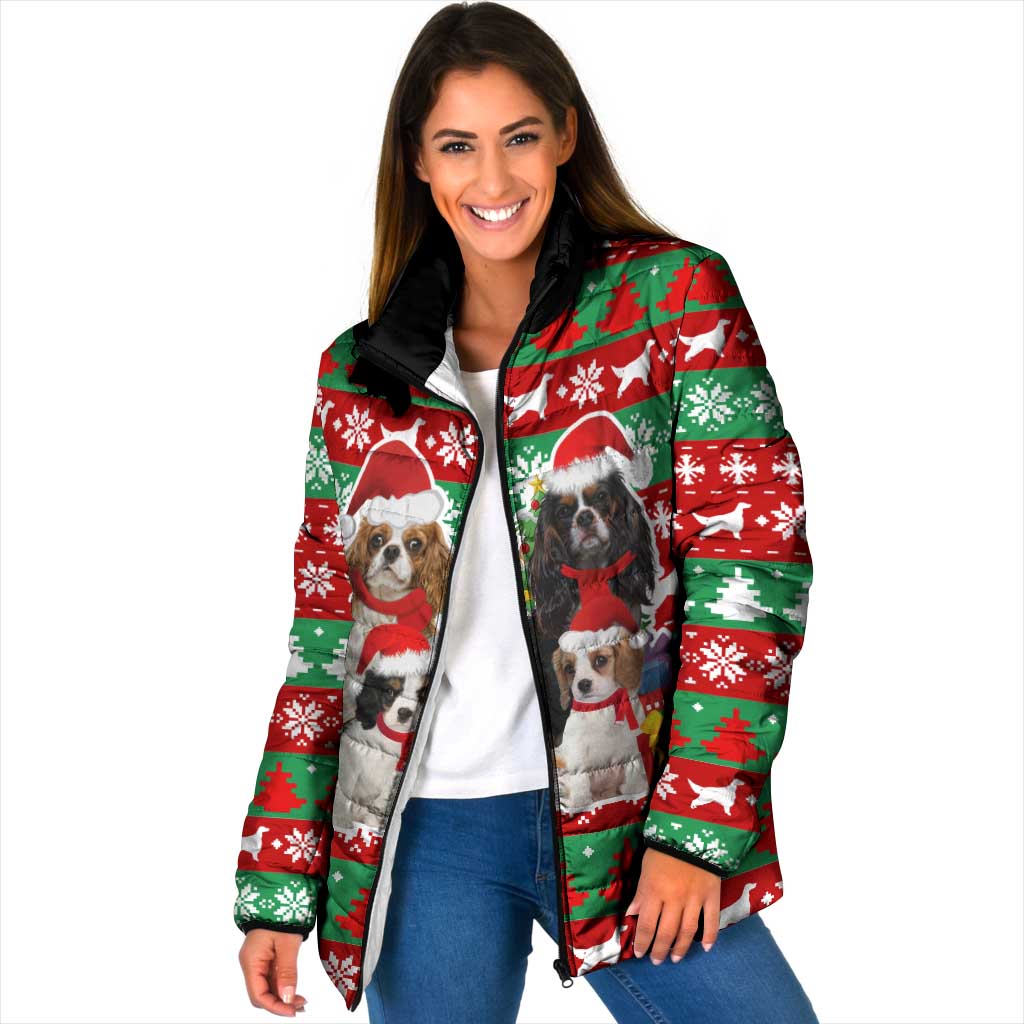 Christmas Dogs Padded Jacket with Santa Hats and Red Green Holiday Pattern - Wonder Print Shop