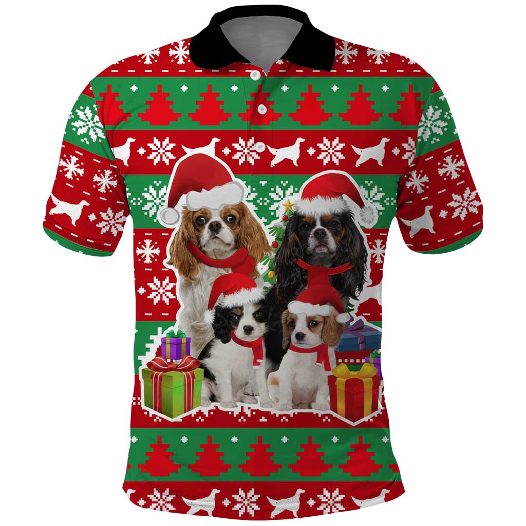 Christmas Dogs Polo Shirt with Santa Hats and Red Green Holiday Pattern - Wonder Print Shop