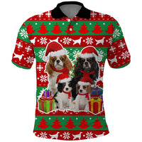 Christmas Dogs Polo Shirt with Santa Hats and Red Green Holiday Pattern - Wonder Print Shop