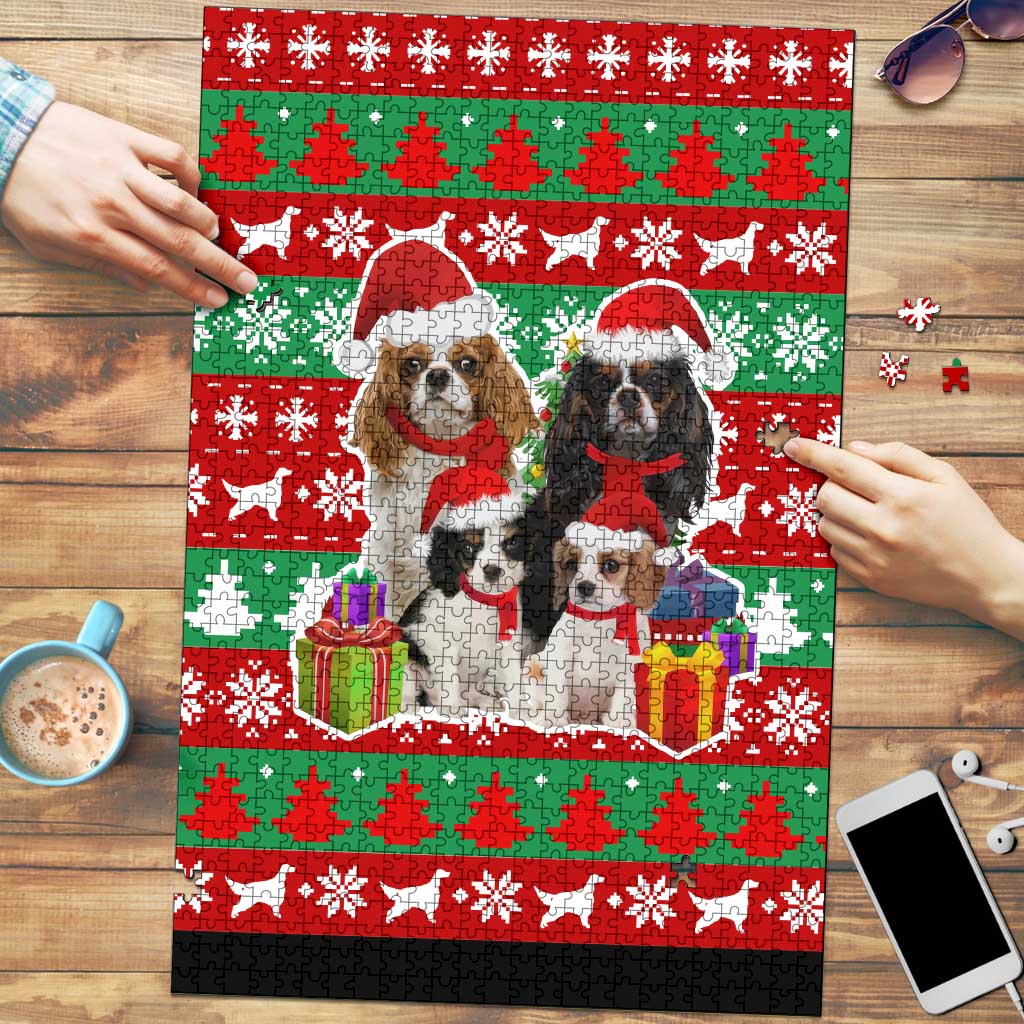 Christmas Dogs Puzzle with Santa Hats and Red Green Holiday Pattern - Wonder Print Shop