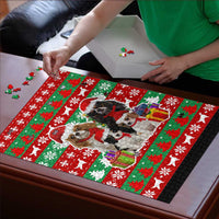 Christmas Dogs Puzzle with Santa Hats and Red Green Holiday Pattern - Wonder Print Shop