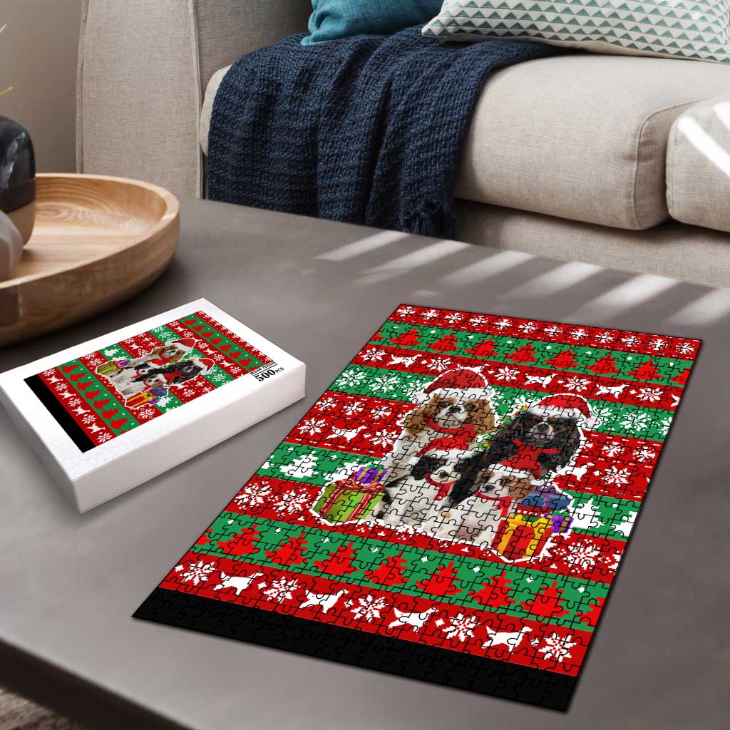 Christmas Dogs Puzzle with Santa Hats and Red Green Holiday Pattern - Wonder Print Shop