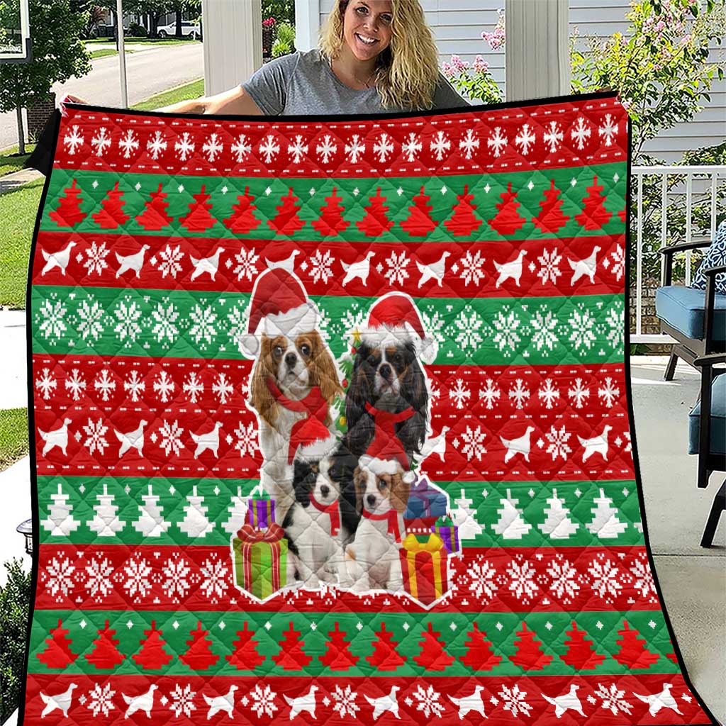 Christmas Dogs Quilt with Santa Hats and Red Green Holiday Pattern - Wonder Print Shop