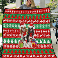 Christmas Dogs Quilt with Santa Hats and Red Green Holiday Pattern - Wonder Print Shop