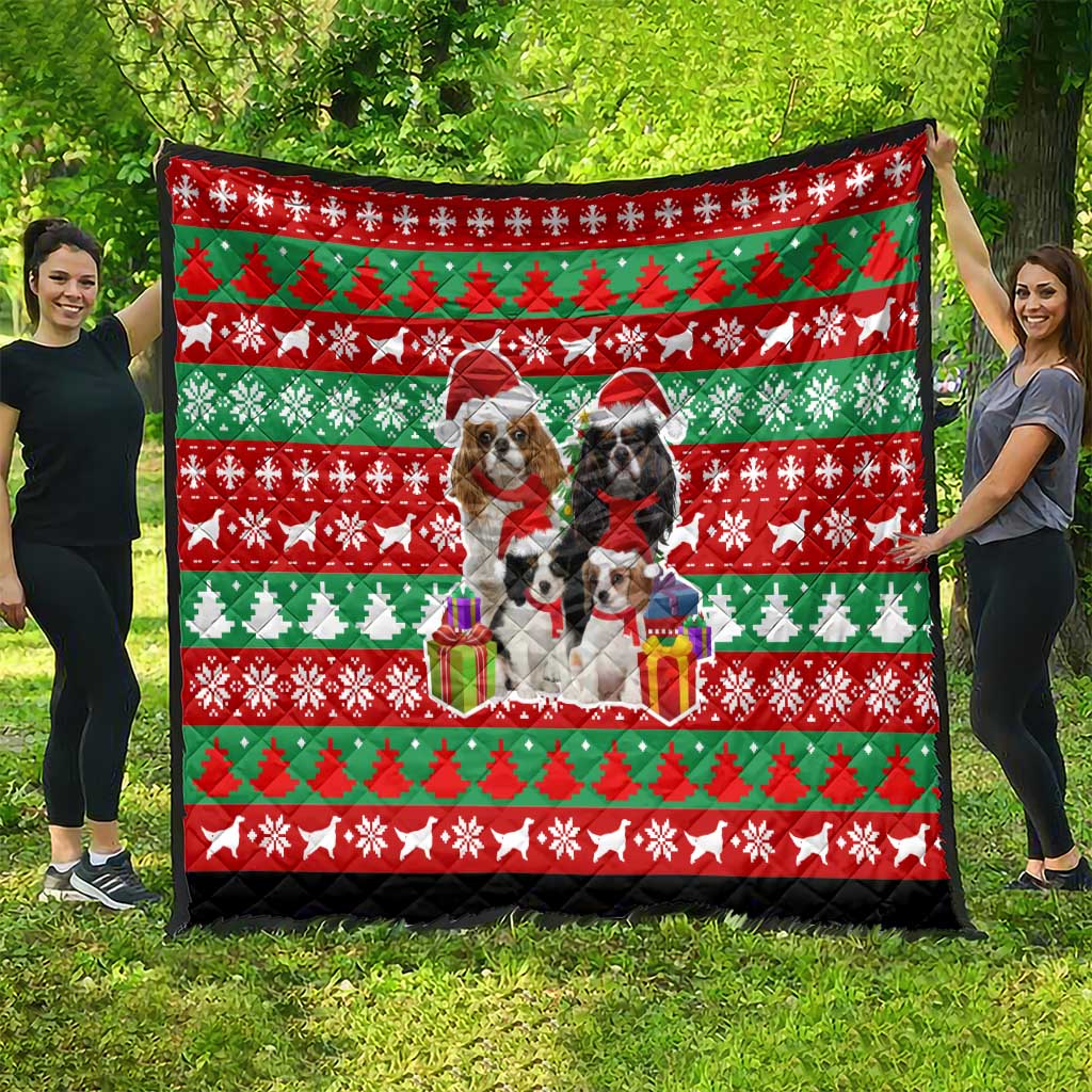 Christmas Dogs Quilt with Santa Hats and Red Green Holiday Pattern - Wonder Print Shop