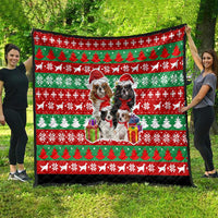Christmas Dogs Quilt with Santa Hats and Red Green Holiday Pattern - Wonder Print Shop