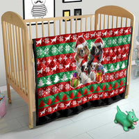 Christmas Dogs Quilt with Santa Hats and Red Green Holiday Pattern - Wonder Print Shop