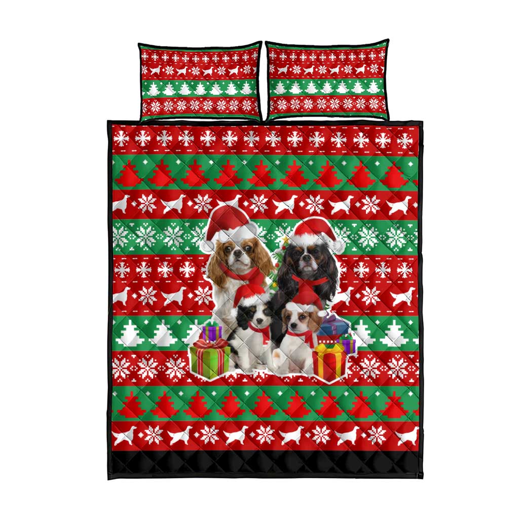 Christmas Dogs Quilt Bed Set with Santa Hats and Red Green Holiday Pattern - Wonder Print Shop