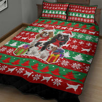 Christmas Dogs Quilt Bed Set with Santa Hats and Red Green Holiday Pattern - Wonder Print Shop