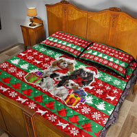 Christmas Dogs Quilt Bed Set with Santa Hats and Red Green Holiday Pattern - Wonder Print Shop