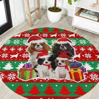 Christmas Dogs Round Carpet with Santa Hats and Red Green Holiday Pattern - Wonder Print Shop