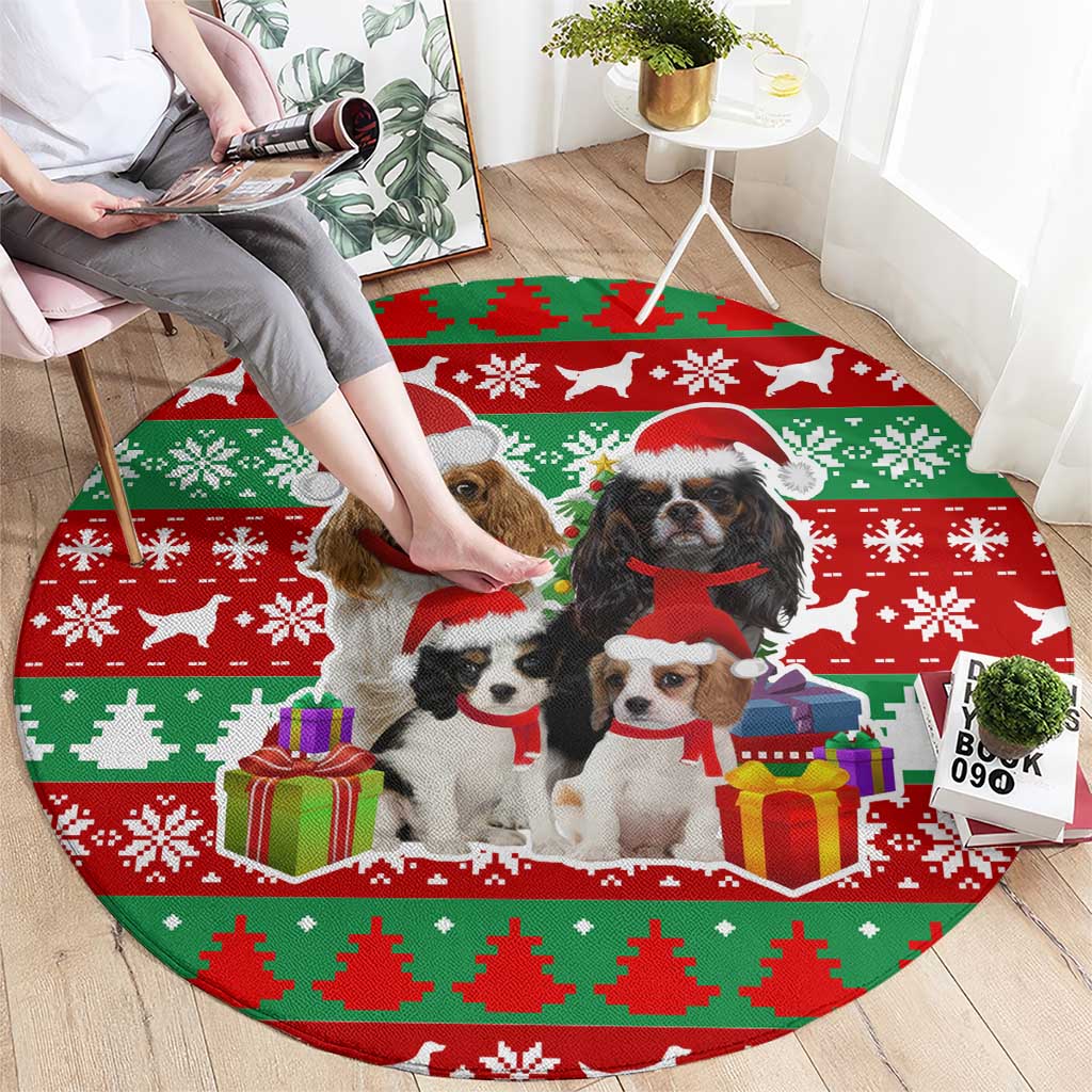 Christmas Dogs Round Carpet with Santa Hats and Red Green Holiday Pattern - Wonder Print Shop