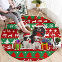 Christmas Dogs Round Carpet with Santa Hats and Red Green Holiday Pattern - Wonder Print Shop