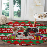 Christmas Dogs Round Carpet with Santa Hats and Red Green Holiday Pattern - Wonder Print Shop