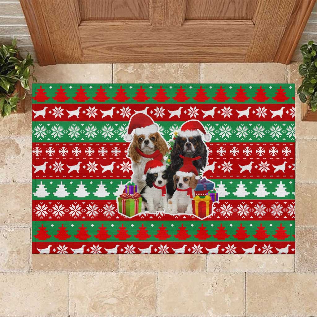 Christmas Dogs Rubber Doormat with Santa Hats and Red Green Holiday Pattern - Wonder Print Shop