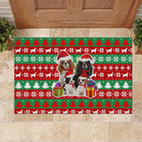 Christmas Dogs Rubber Doormat with Santa Hats and Red Green Holiday Pattern - Wonder Print Shop
