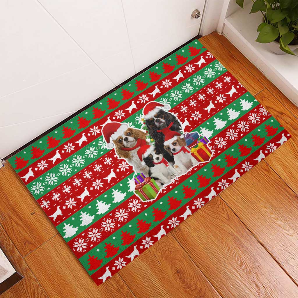 Christmas Dogs Rubber Doormat with Santa Hats and Red Green Holiday Pattern - Wonder Print Shop