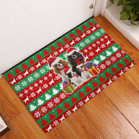 Christmas Dogs Rubber Doormat with Santa Hats and Red Green Holiday Pattern - Wonder Print Shop