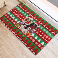 Christmas Dogs Rubber Doormat with Santa Hats and Red Green Holiday Pattern - Wonder Print Shop