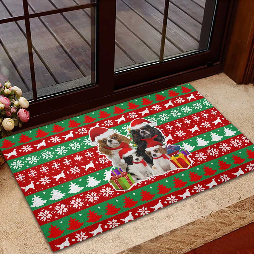 Christmas Dogs Rubber Doormat with Santa Hats and Red Green Holiday Pattern - Wonder Print Shop