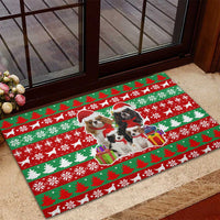 Christmas Dogs Rubber Doormat with Santa Hats and Red Green Holiday Pattern - Wonder Print Shop