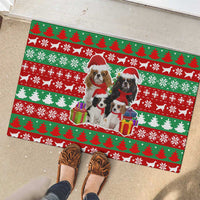 Christmas Dogs Rubber Doormat with Santa Hats and Red Green Holiday Pattern - Wonder Print Shop