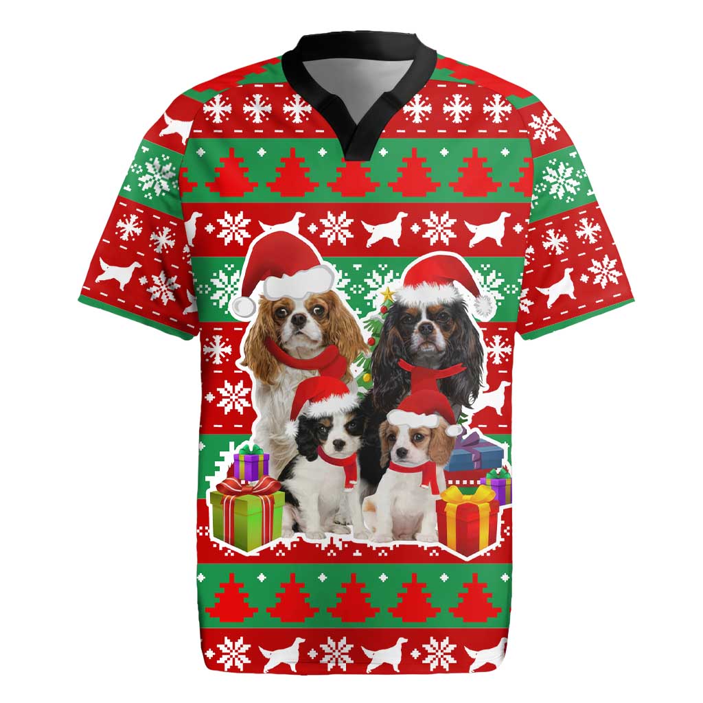 Christmas Dogs Rugby Jersey with Santa Hats and Red Green Holiday Pattern - Wonder Print Shop