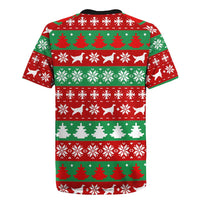 Christmas Dogs Rugby Jersey with Santa Hats and Red Green Holiday Pattern - Wonder Print Shop