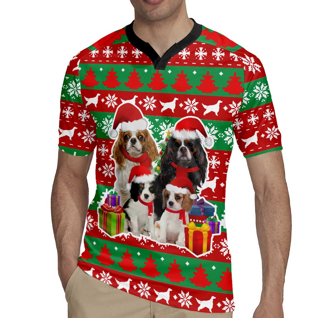 Christmas Dogs Rugby Jersey with Santa Hats and Red Green Holiday Pattern - Wonder Print Shop
