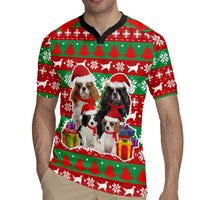 Christmas Dogs Rugby Jersey with Santa Hats and Red Green Holiday Pattern - Wonder Print Shop