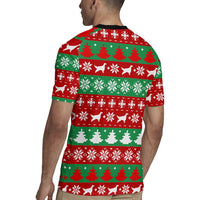 Christmas Dogs Rugby Jersey with Santa Hats and Red Green Holiday Pattern - Wonder Print Shop