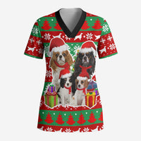 Christmas Dogs Scrub Top with Santa Hats and Red Green Holiday Pattern - Wonder Print Shop