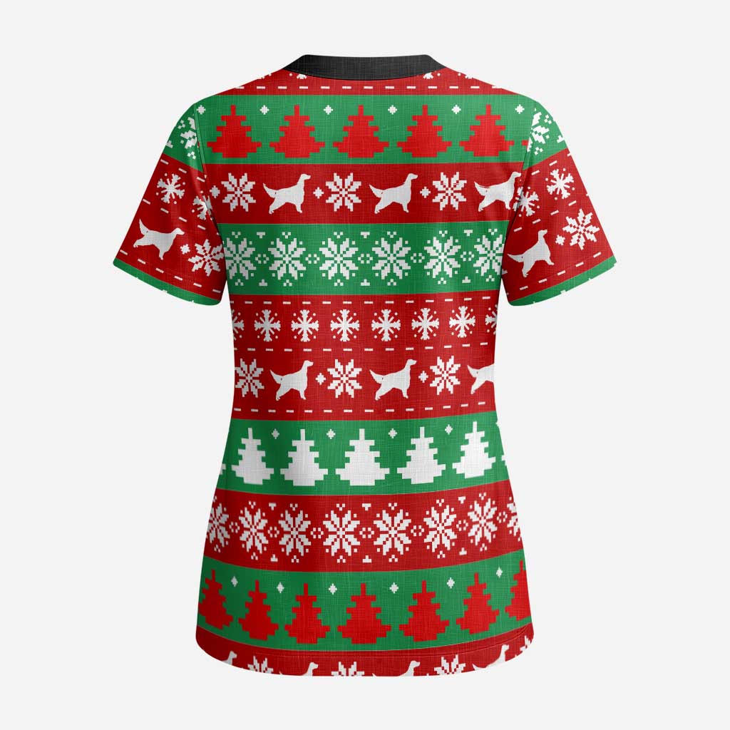 Christmas Dogs Scrub Top with Santa Hats and Red Green Holiday Pattern - Wonder Print Shop