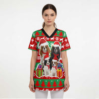 Christmas Dogs Scrub Top with Santa Hats and Red Green Holiday Pattern - Wonder Print Shop