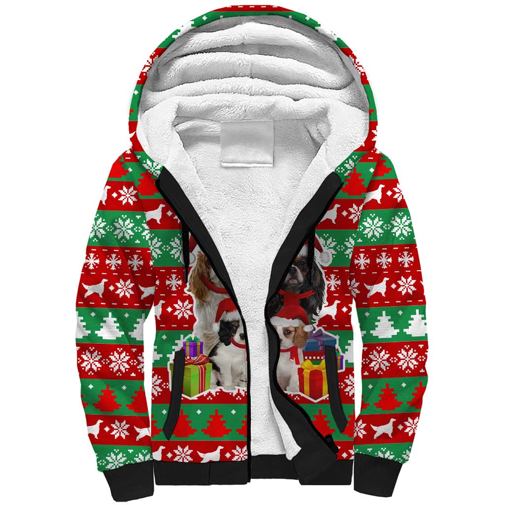 Christmas Dogs Sherpa Hoodie with Santa Hats and Red Green Holiday Pattern - Wonder Print Shop