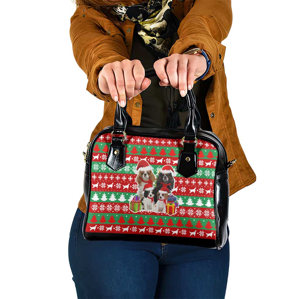 Christmas Dogs Shoulder Handbag with Santa Hats and Red Green Holiday Pattern - Wonder Print Shop