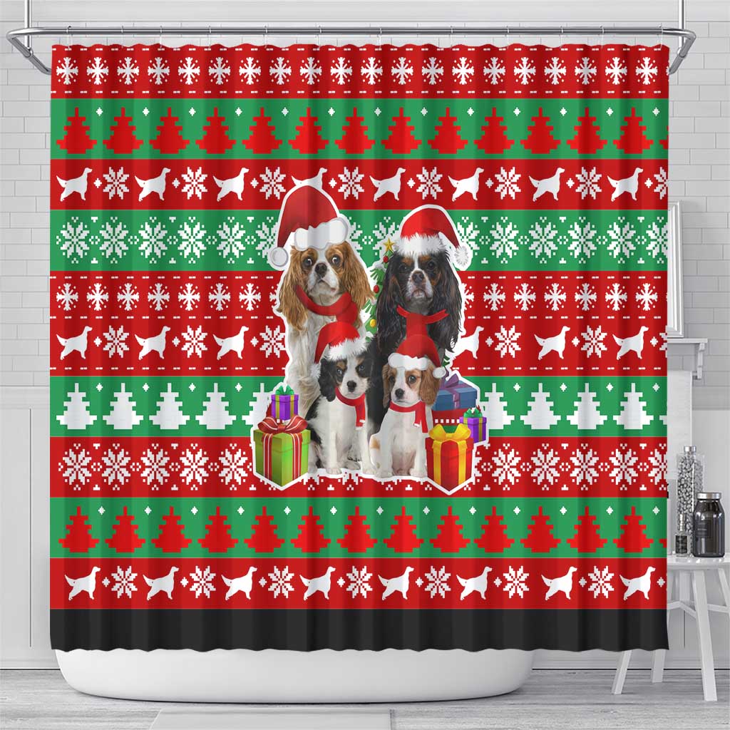 Christmas Dogs Shower Curtain with Santa Hats and Red Green Holiday Pattern - Wonder Print Shop