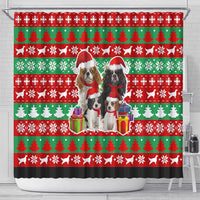 Christmas Dogs Shower Curtain with Santa Hats and Red Green Holiday Pattern - Wonder Print Shop
