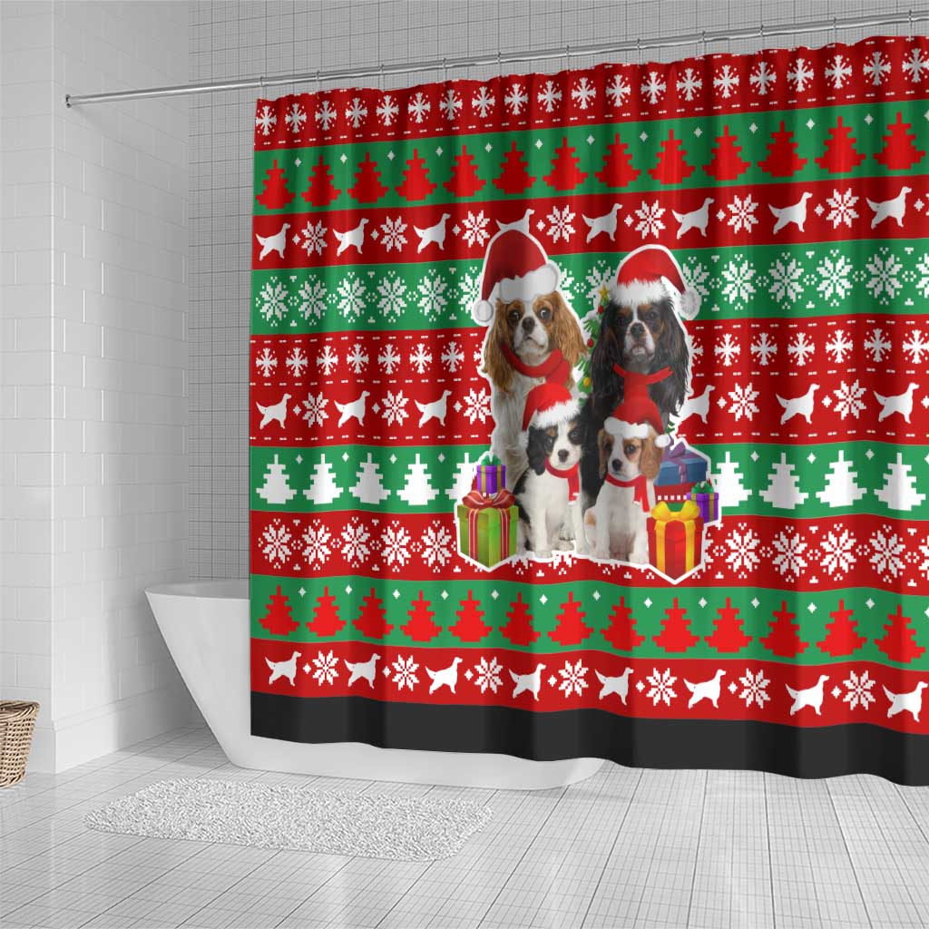Christmas Dogs Shower Curtain with Santa Hats and Red Green Holiday Pattern - Wonder Print Shop