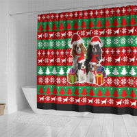 Christmas Dogs Shower Curtain with Santa Hats and Red Green Holiday Pattern - Wonder Print Shop
