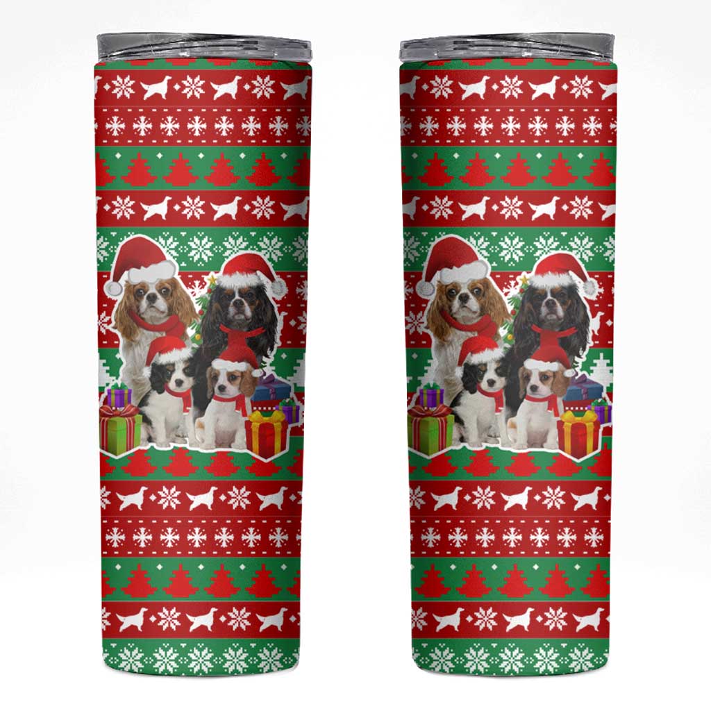 Christmas Dogs Skinny Tumbler with Santa Hats and Red Green Holiday Pattern - Wonder Print Shop