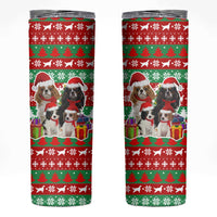 Christmas Dogs Skinny Tumbler with Santa Hats and Red Green Holiday Pattern - Wonder Print Shop