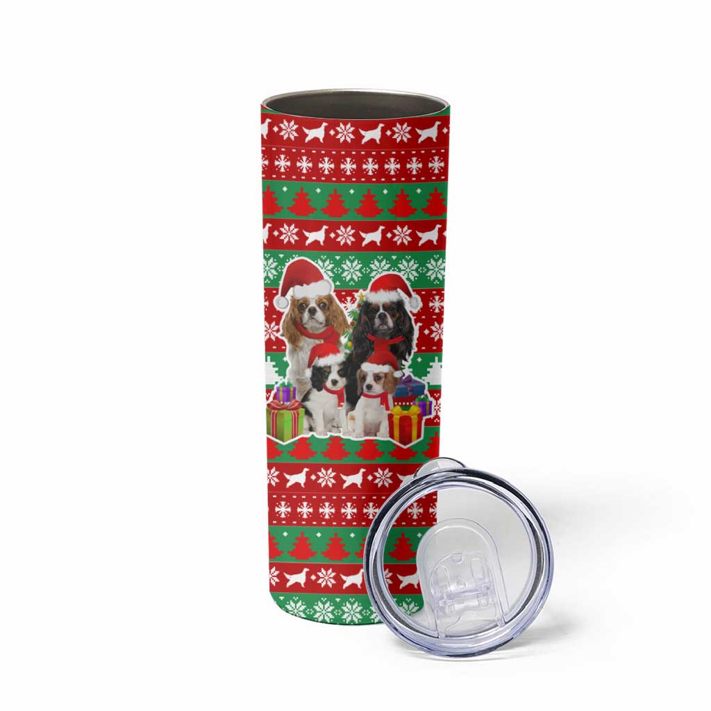 Christmas Dogs Skinny Tumbler with Santa Hats and Red Green Holiday Pattern - Wonder Print Shop